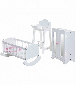 Набор кукольной мебели: стул, люлька и шкаф, белые (Paremo, PFD116-18)